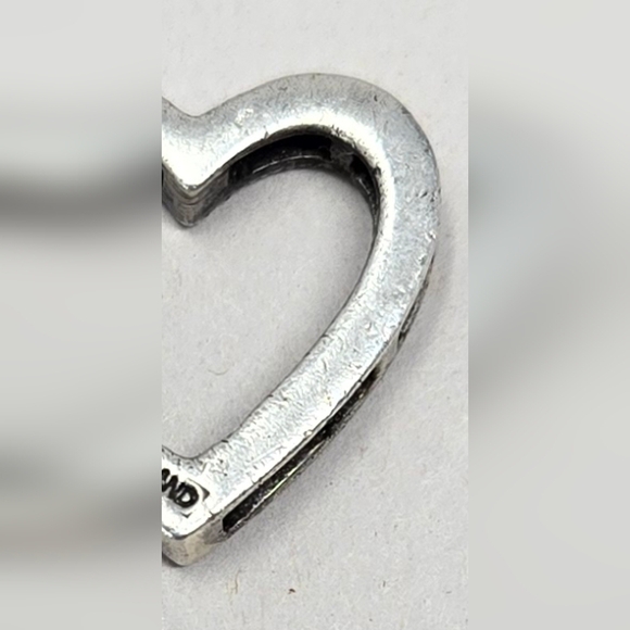 This Sterling .925 Silver Heart Shape Marcasite Stone Slide Open Sides Pendant - Picture 9 of 13